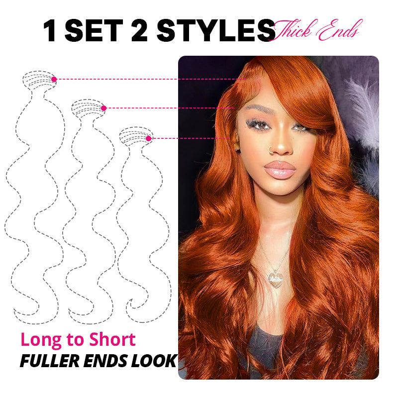 #350 Ginger Orange Bundles with 2x6 Lace Closure Virgin Body Wave Human Hair 3 Bundles with HD Lace Closure - AlloveHair