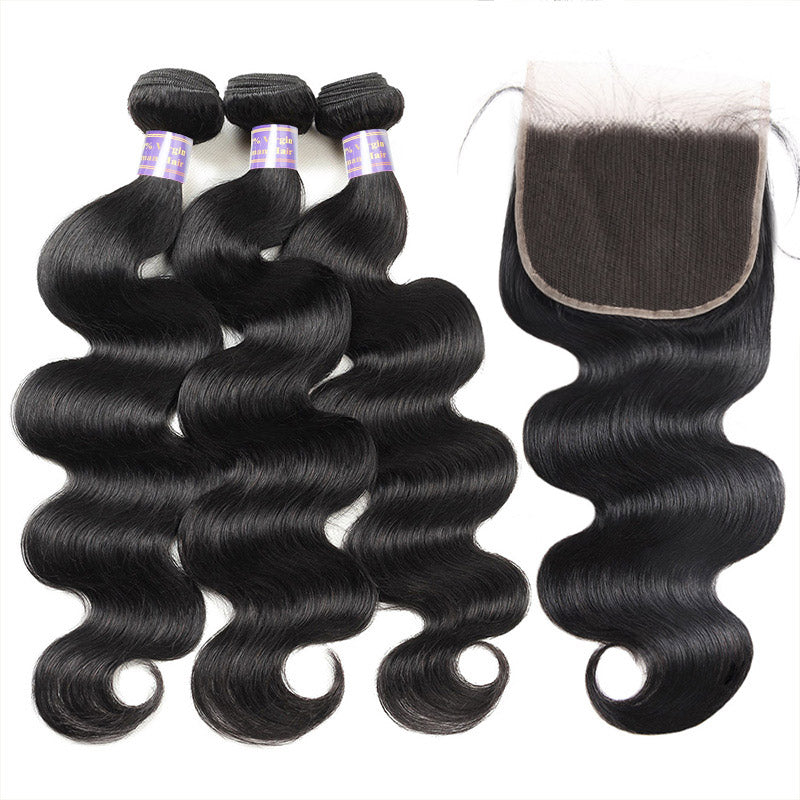 Body Wave Hair Bundles with Closure Brazilian Virgin Human Hair 3 Bundles with 7x7 HD Lace Closure - AlloveHair