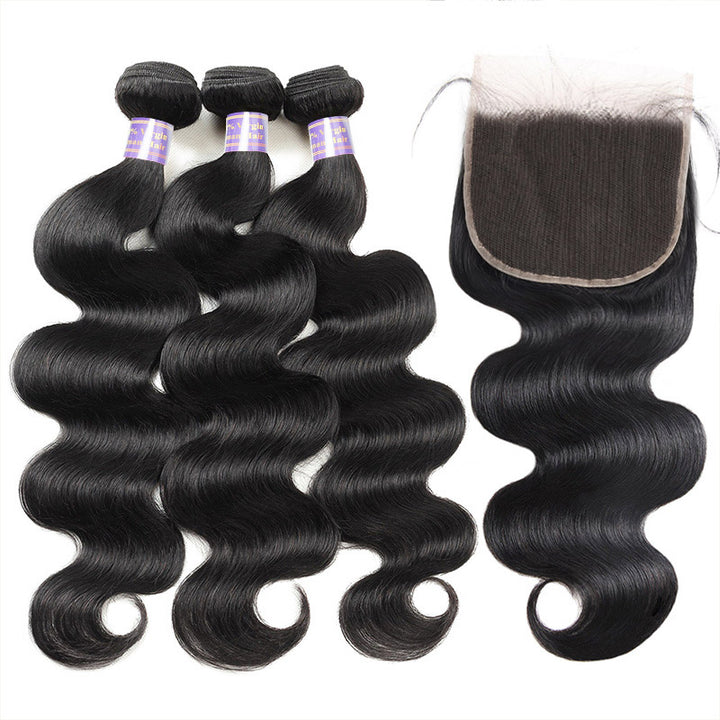 Body Wave Hair Bundles with Closure Brazilian Virgin Human Hair 3 Bundles with 7x7 HD Lace Closure - AlloveHair