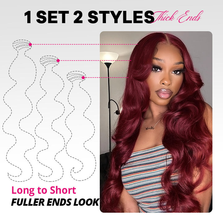 Burgundy 99J Bundles with 2x6 HD Closure Deep Parting Body Wave 3 Bundles Brazilian Human Hair Weave