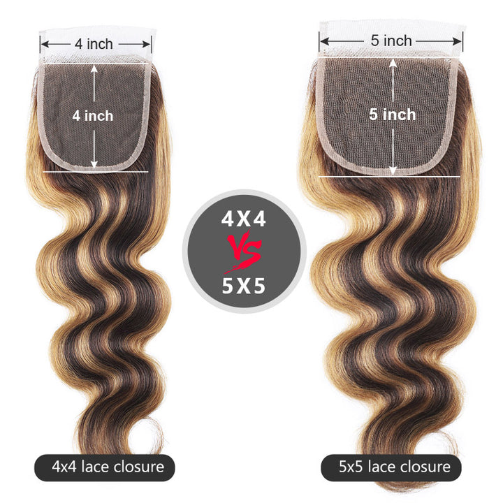 P4/27 Highlight Bundles with Closure Body Wave Hair 3 Bundles with 5x5 Lace Closure