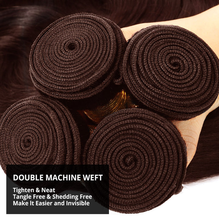#4 Brown Bundles with Closure Body Wave Human Hair Bundles with 2x6 Lace Closure Sew In Weave Hair Extensions