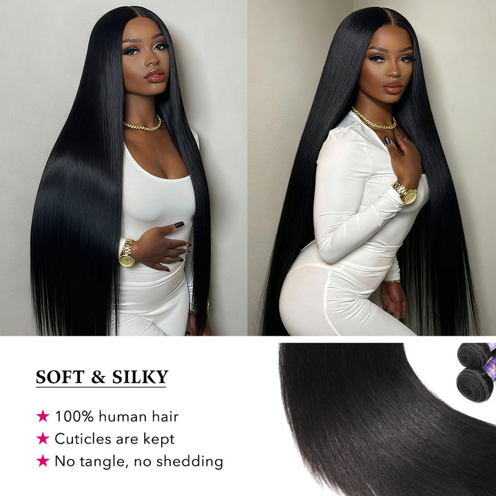 Super Long & Silky Straight Bundles 30-38 Inch Human Hair Weave for Woman