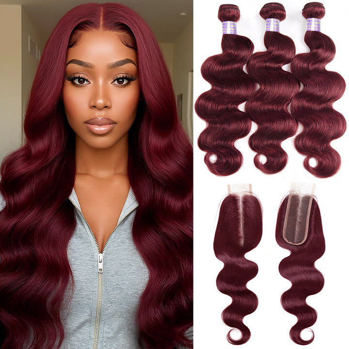 Burgundy 99J Bundles with 2x6 HD Closure Deep Parting Body Wave 3 Bundles Brazilian Human Hair Weave