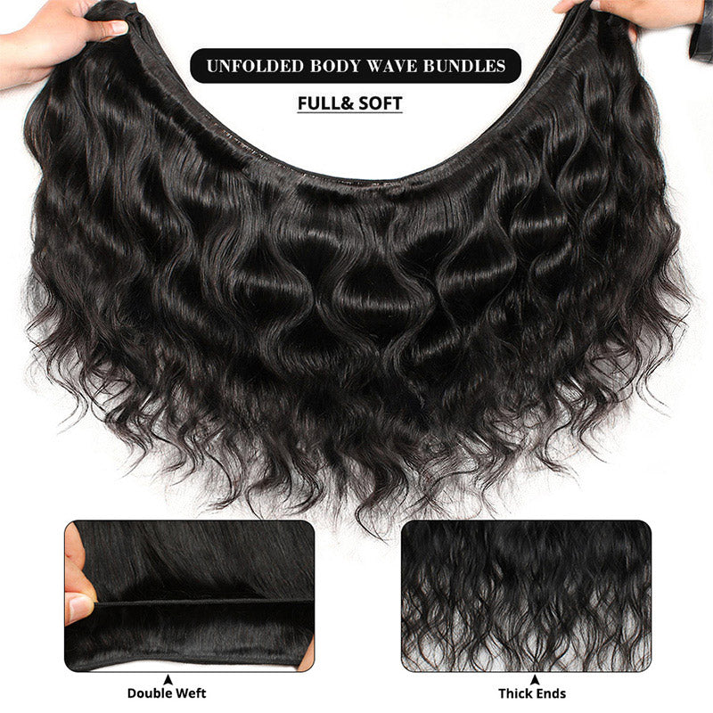 Body Wave Hair Bundles with Closure Brazilian Virgin Human Hair 3 Bundles with 7x7 HD Lace Closure - AlloveHair