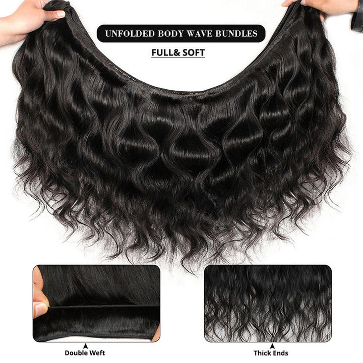 Body Wave Hair Bundles with Closure Brazilian Virgin Human Hair 3 Bundles with 7x7 HD Lace Closure - AlloveHair