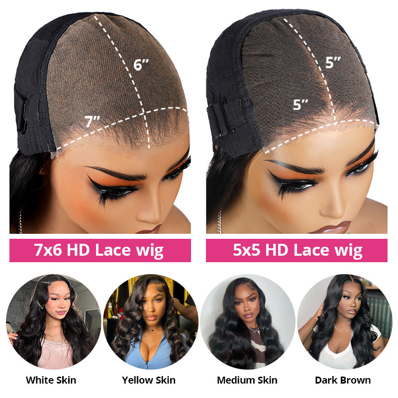 Brazilian Human Hair 5x5 & 7x6 Glueless Lace Wig | Body Wave 200% Density | HD Transparent Lace | Pre-Plucked with Baby Hair - AlloveHair