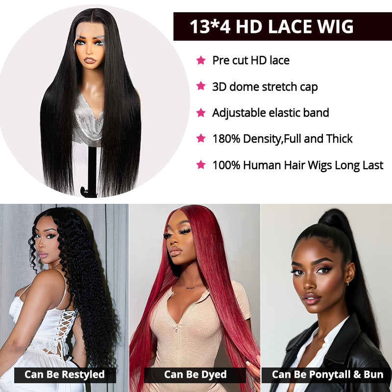 Ultimate 13x4 HD Lace Front Wig | Silky Straight Human Hair | Adjustable Straps | Natural Looking - AlloveHair