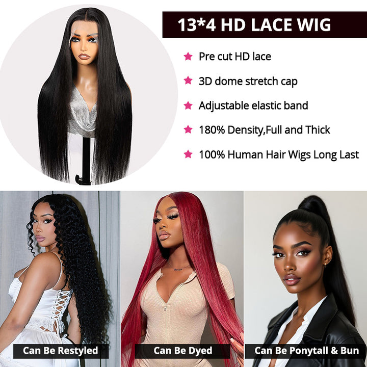 Ultimate 13x4 HD Lace Front Wig | Silky Straight Human Hair | Adjustable Straps | Natural Looking - AlloveHair