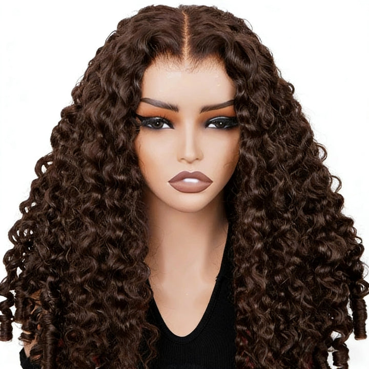 250% Density Burmese Curly Glueless Wig #4 Chocolate Brown Color 7x6/13x6 HD Lace Front Wigs Human Hair
