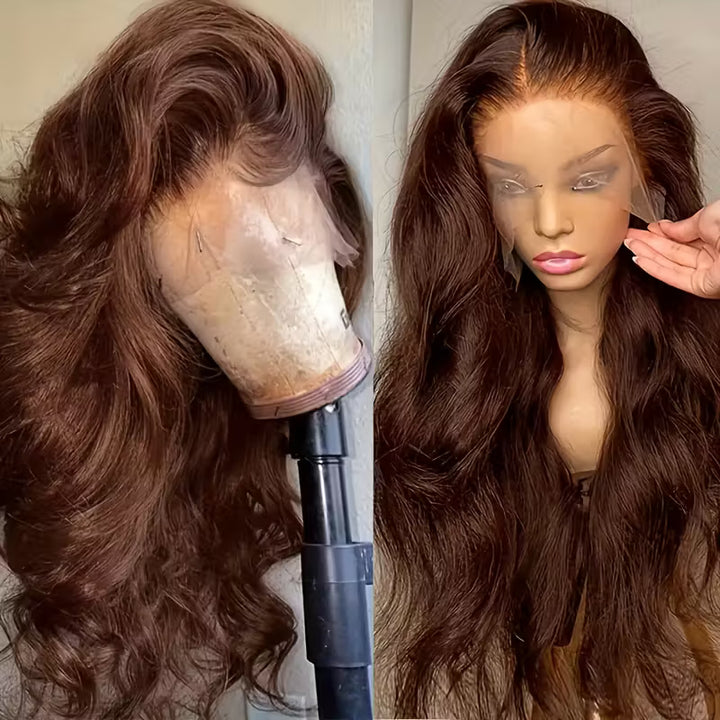 Brown Wig Body Wave 13x6 Full Lace Front Wigs 4# Chocolate Brown Colored Human Hair Wigs