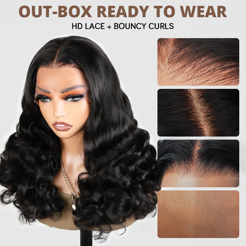 Allove 350% Density Bouncy Curl Wigs Super Double Drawn 13x4 HD Lace Front Wigs with Pre Plucked Hairline