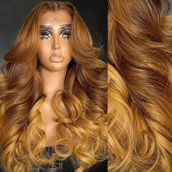 30 Inch Light Brown Ombre Wigs Pre Plucked 13x4 13x6 Body Wave HD Lace Front Wigs Brazilian Virgin Hair