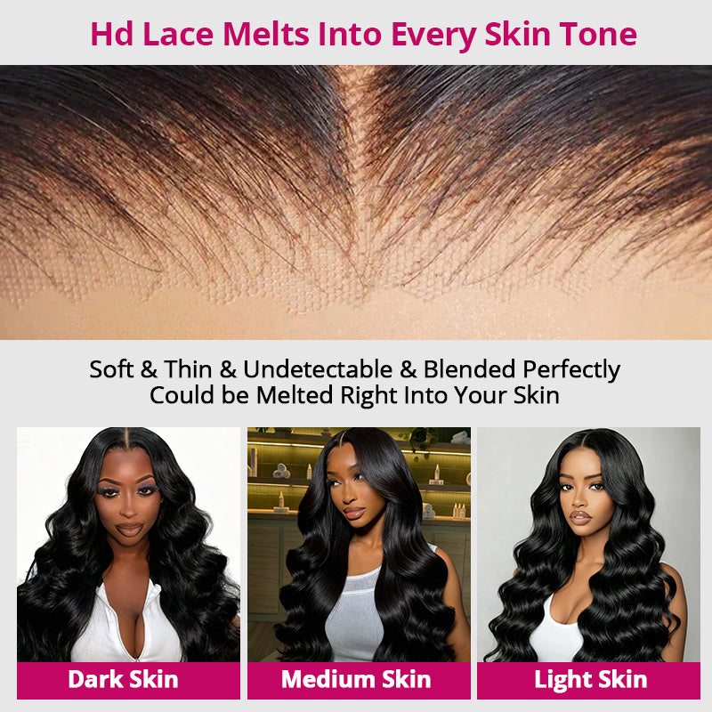 300% Density Body Wave Glueless 13x4 HD Lace Front Wig Human Hair Pre-Cut Lace Flexi-Fit Drawstring Cap