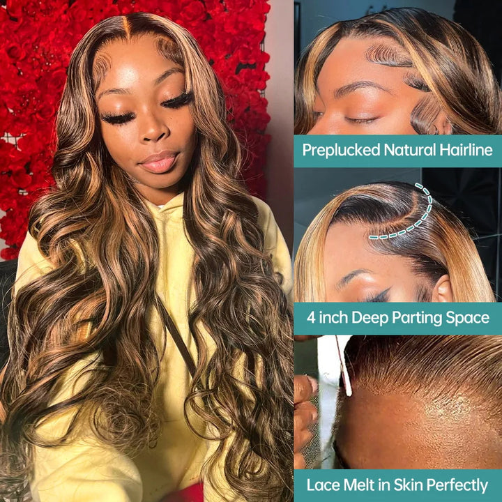 Widows-Peak-Wig| Colored Highlight Wig Glueless Wear And Go Body Wave 13x4 Lace Front Wigs