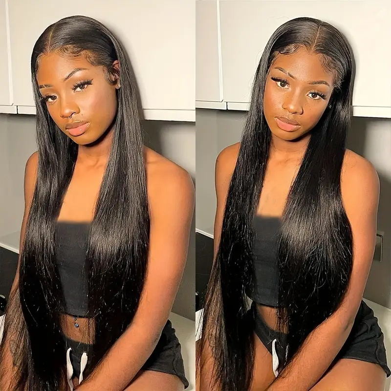 Wear And Go HD Transparent 5*5 Lace Closure Straight Human Hair Glueless Wigs with Pre-plucked