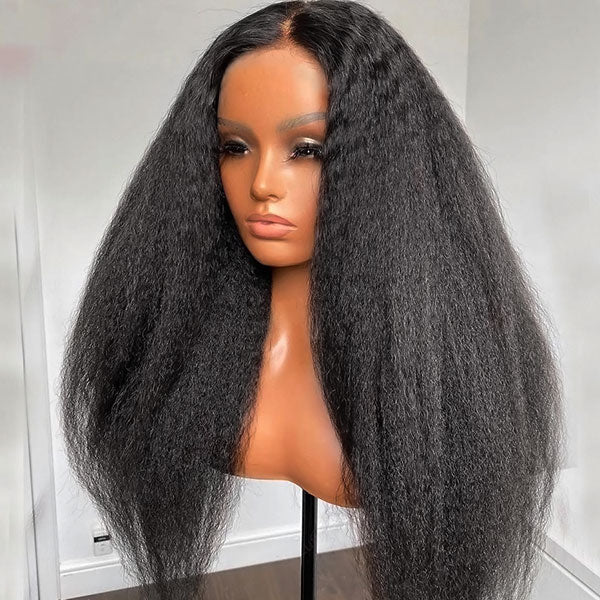 30 Inch Long Glueless Lace Wigs Kinky Straight Human Hair 5x5 Lace Closure Wigs Wear And Go Yaki Hair Wigs