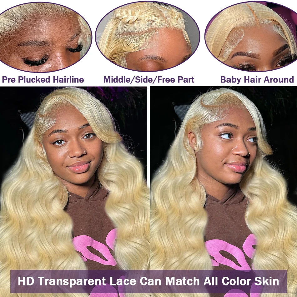 3 Cap Sizes | 613 Blonde Hair Body Wave 150%/180% Density HD Lace Front Wig