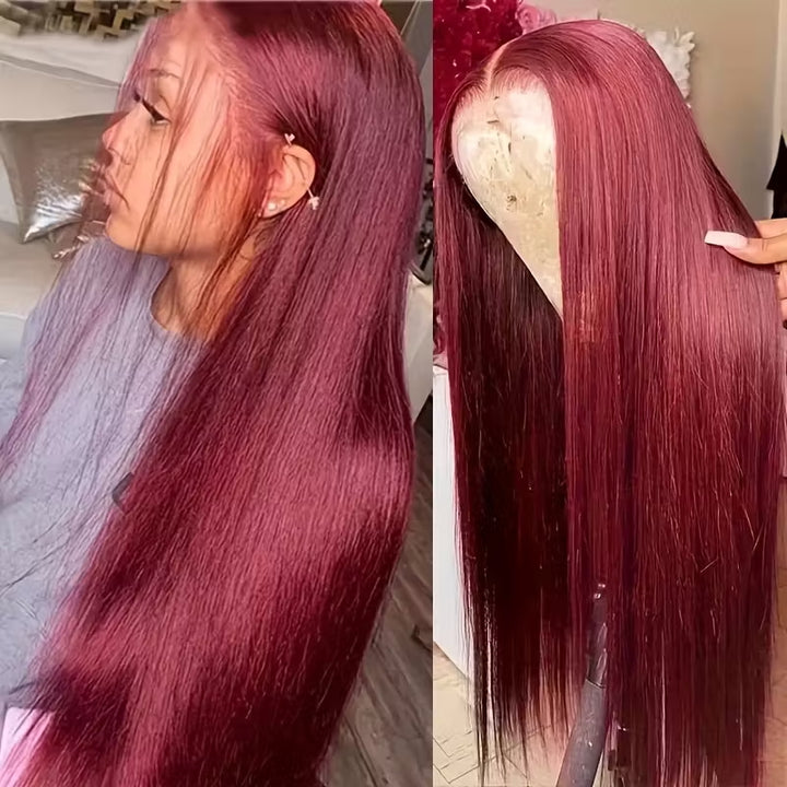 32 Inch 99J Burgundy 13x6 HD Transparent Lace Front Wig Virgin Straight Human Hair