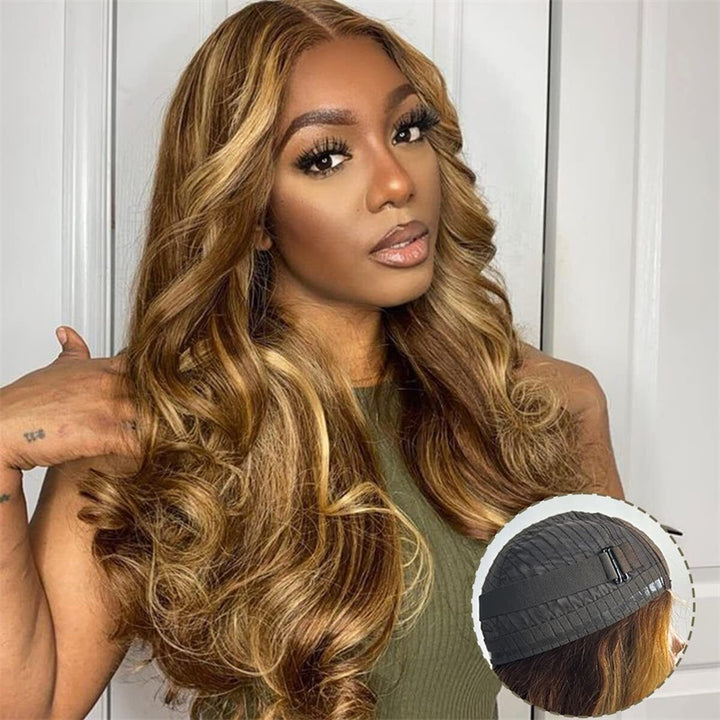 Pre Cut Wear & Go Lace Wig | P4/27 Brown Highlights Glueless 13*4 Body Wave Lace Front Wigs 180% Density
