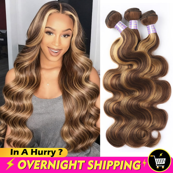 Overnight Shipping Highlight Honey Blonde Color Brazilian 3 Bundles Body Wave / Straight Human Hair - AlloveHair