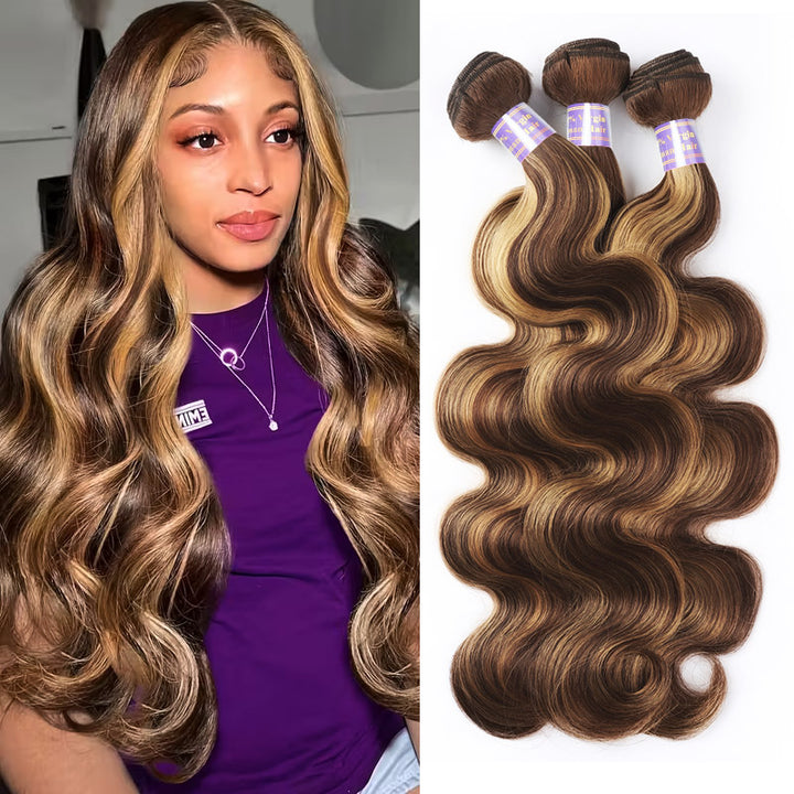 Highlight Honey Blonde Color Brazilian Body Wave Human Hair 3 Bundles - AlloveHair