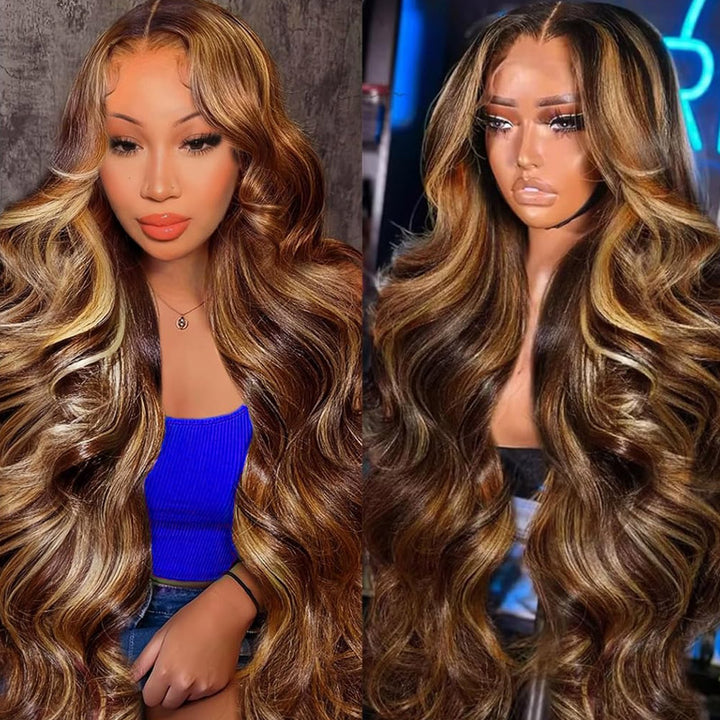 [13*4 Full Lace Front Wigs] P4/27 Highlight Body Wave Human Hair Wig 180% Density