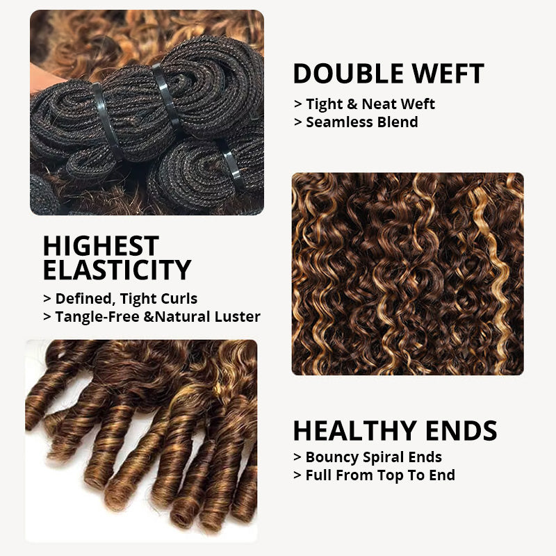 4/27 Highlight Burmese Curly Hair Bundles 100% Human Hair Extension for Sew in