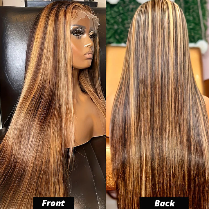 [28'' = $165.99 - No Code Needed] P4/27 Highlight Straight Hair Wigs 13x6 HD Transparent Lace Front Wig - AlloveHair