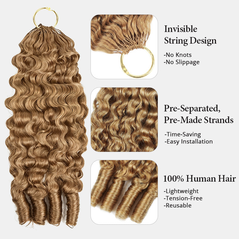 #27 Honey Blonde Burmese Curly Feather Crochet Human Hair Quick Weave with Spiral Curly End Boho Braids Hair Extensions - AlloveHair