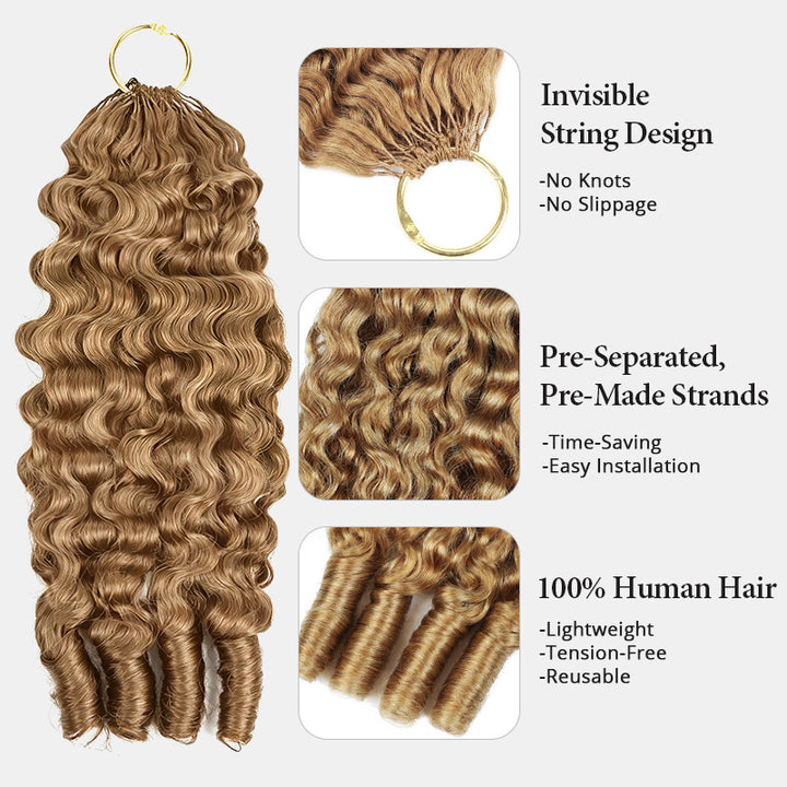 #27 Honey Blonde Burmese Curly Feather Crochet Human Hair Quick Weave with Spiral Curly End Boho Braids Hair Extensions - AlloveHair