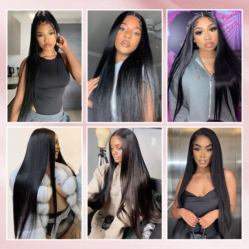 Straight Human Hair Bundles with 7x7 Deep Part HD Lace Closure Virgin Remy Raw Hair Bundles with Closures - AlloveHair