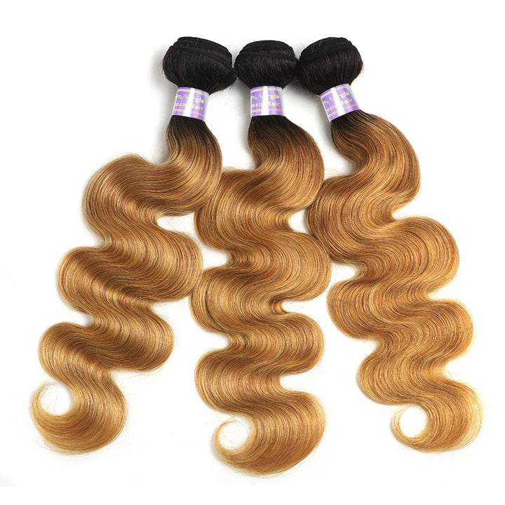 Ombre 1B/27 Body Wave 3 Bundles with 4x4 5x5 HD Lace Closure Pre Colored 100% Virgin Human Hair - AlloveHair