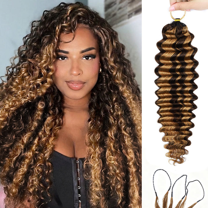 #P4/27 Miracle Knots Deep Wave Crochet Hair Extensions Highlight Brown Pre-Separated Feather Crochet Human Hair For Braiding