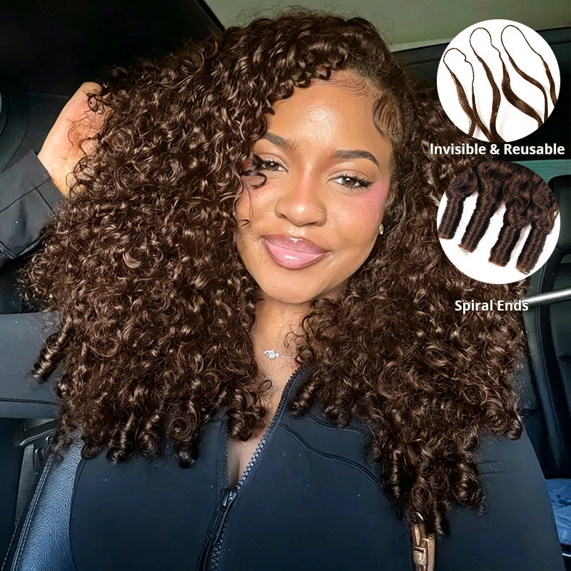 #4 Chocolate Brown Burmese Curly Feather Crochet Human Hair for Braiding No Weft Human Hair Extensions - AlloveHair