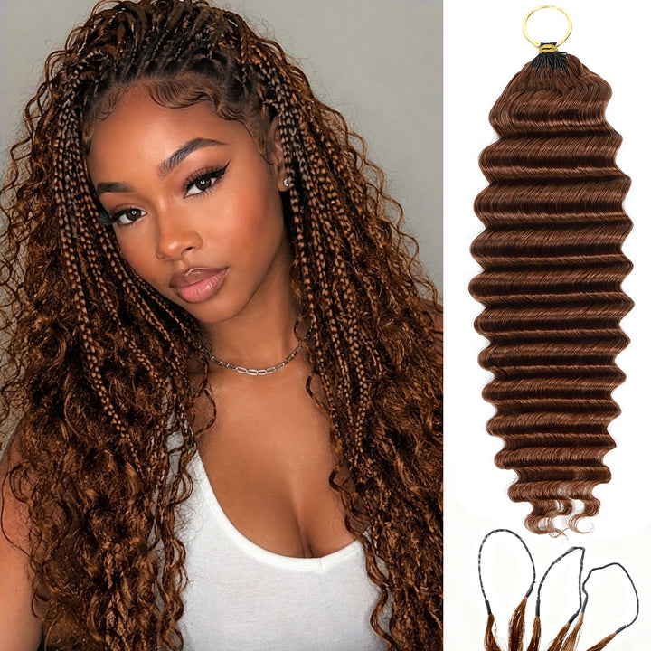 #30 Light Brown Deep Wave Crochet Hair for Boho Braids Pre-Separated Feather Crochet Human Hair Extension Protective Hairstyle