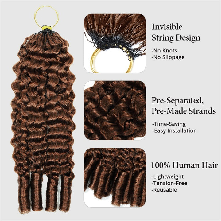 #30 Brown Burmese Curly Human Hair For Braiding Pre-Separated Feather Crochet Weave Hair Extensions with Miracle Knots