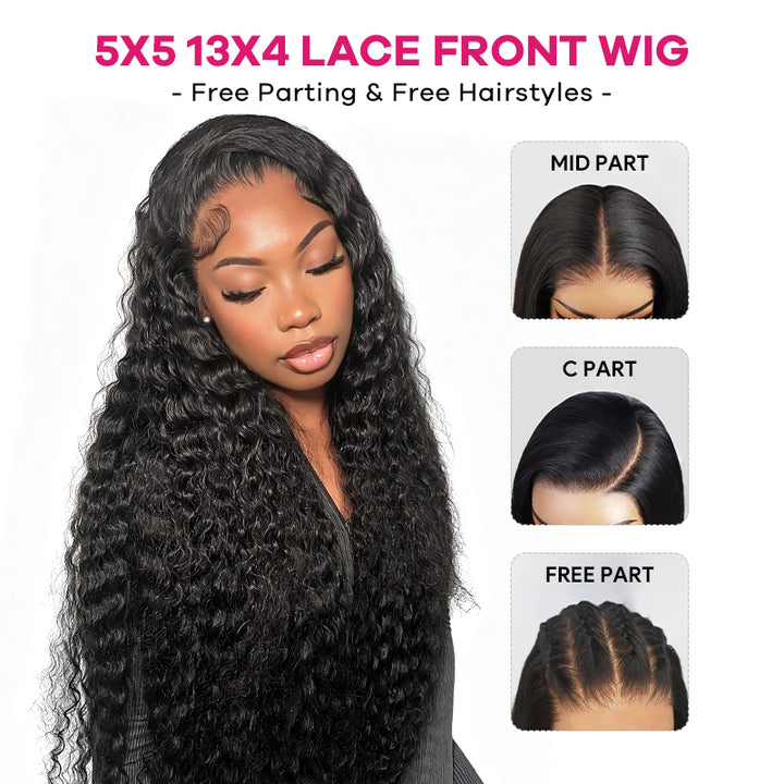 250 Density 30 38 Inch Long 5x5 13x4 Deep Wave Lace Front Wigs Human Hair Deep Part Curly Lace Wigs with Pre Plucked