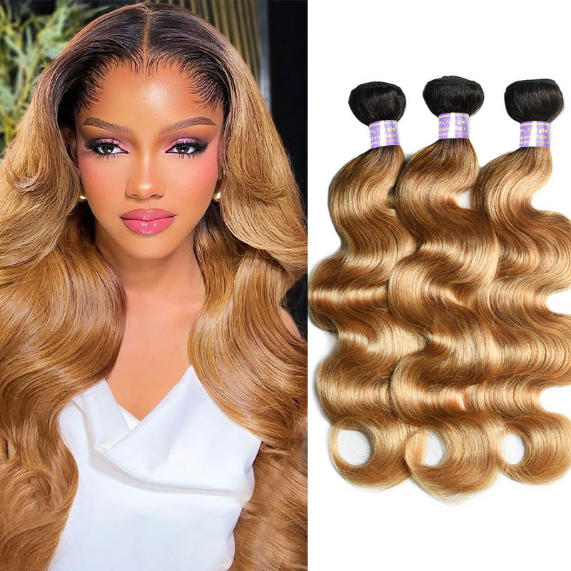 Ombre Honey Blonde Color Brazilian Body Wave Hair 3 Bundles Human Hair Weave - AlloveHair