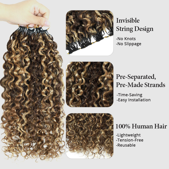 P4/27 Kinky Curly Feather Crochet Human Hair Highlight Boho Braids Crochet Weave Hair Extensions Pre Separated Hair Bundles