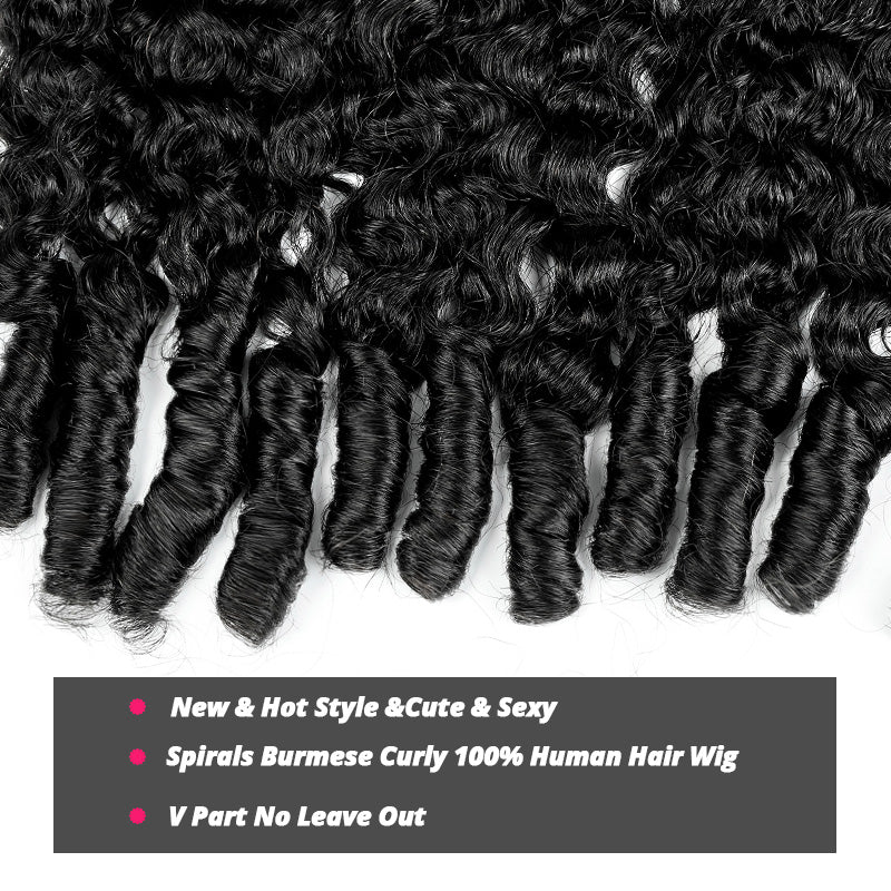 Burmese Curly V Part Wig Human Hair Ready To Wear Glueless Wig with Drawstring