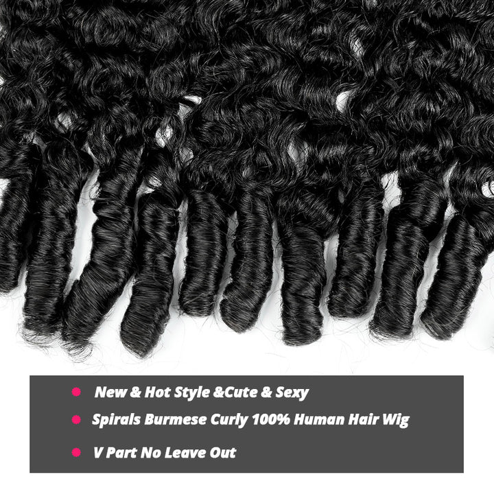 Burmese Curly V Part Wig Human Hair Ready To Wear Glueless Wig with Drawstring