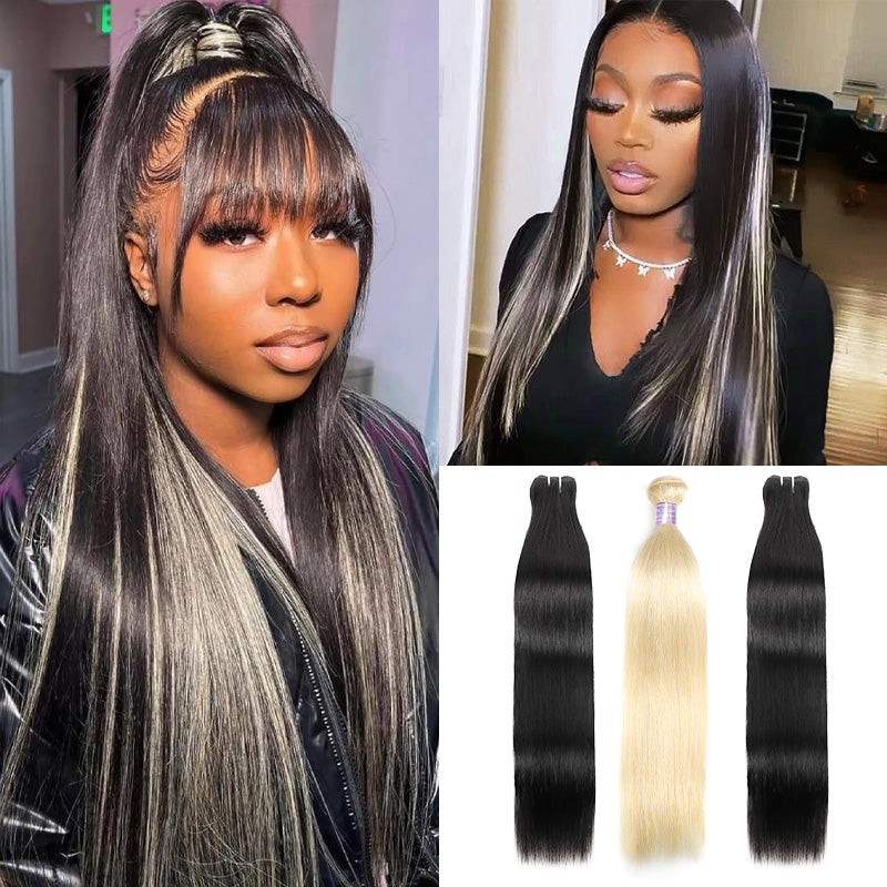 1B/613 Blonde Bundles Peekaboo Highlight Straight Human Hair Weave 15A 100% Virgin Human Hair - AlloveHair