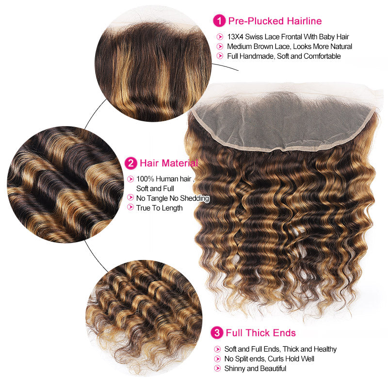 Highlight P4/27 Deep Wave 3 Bundles With 13x4 13x6 Lace Frontal Closure 100% Real Human Hair - AlloveHair