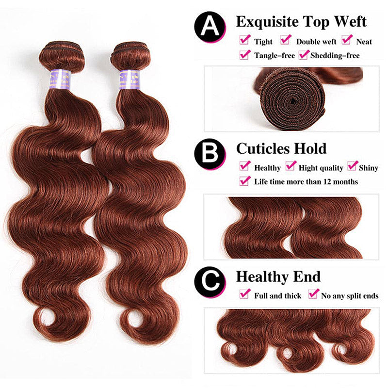 #33 Reddish Brown Bundles with 13x4 13x6 HD Lace Frontal 30 Inch Body Wave Human Hair Bundles - AlloveHair