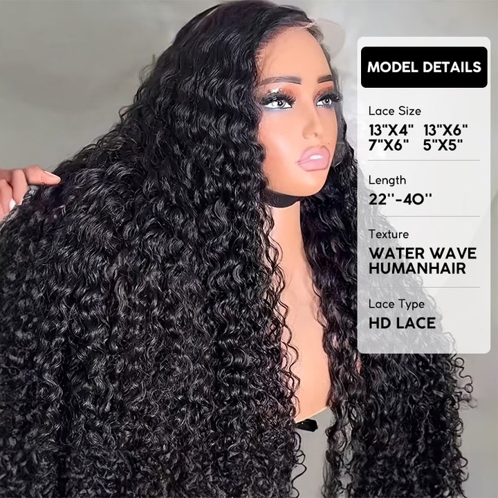 250% Density 30 40 Inch Water Wave Wigs 13x4 13x6 7x6 HD Lace Front Wigs Wet And Wavy Human Virgin Hair - AlloveHair