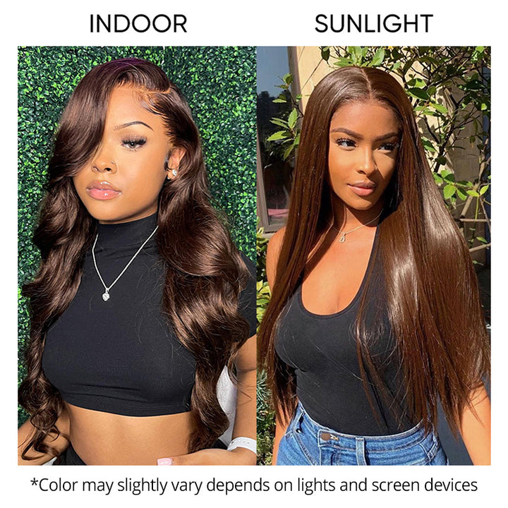 #4 Dark Brown Colored Human Hair Wigs 200% Density Straight And Body Wave Skin Melt 5x5 HD Lace Front Wigs - AlloveHair