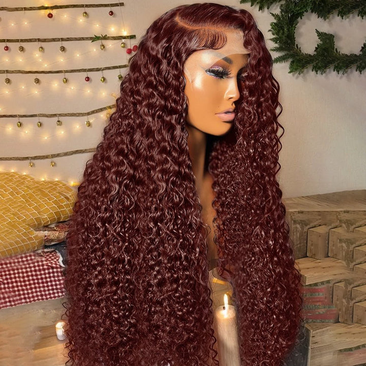 13x4 HD Lace Front Wigs #33 Reddish Brown Auburn Copper Color Water Wave Real Glueless Human Wigs