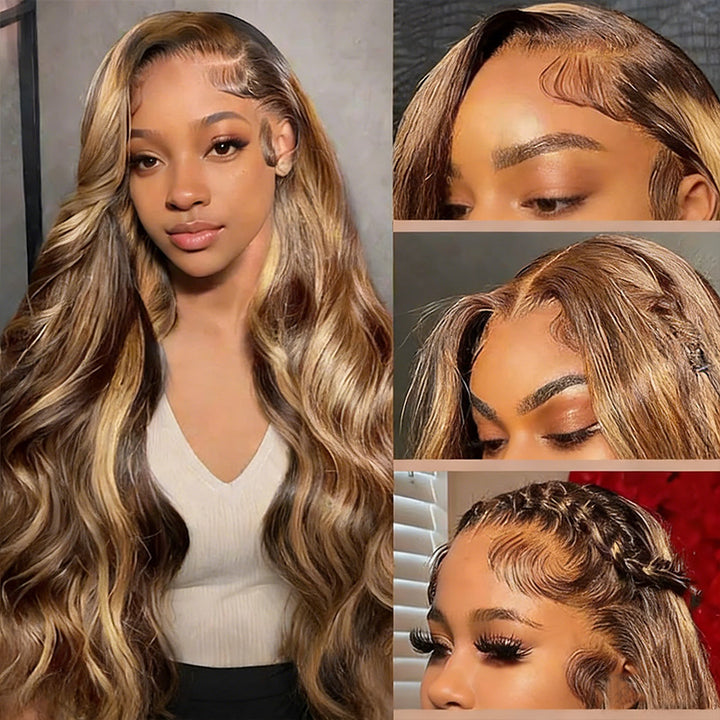 Highlights Piano Color #4/27 Straight And Body Wave 5*5 Glueless Ready To Go Wig 200% Density Thick Hair