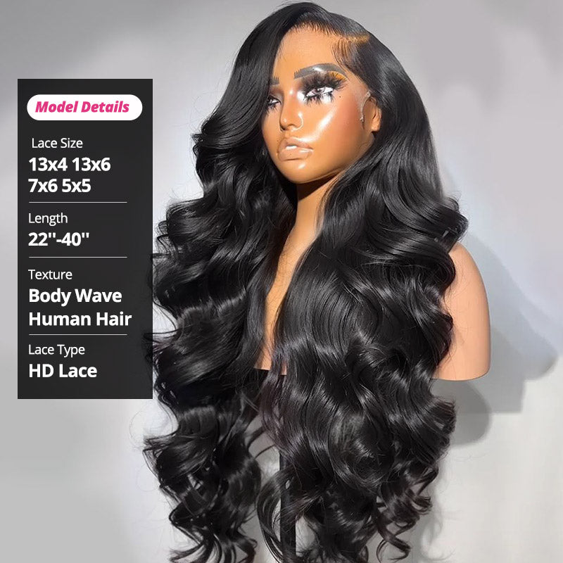 40 Inch 100% Glueless Wig Body Wave 13x4 13x6 HD Lace Wigs with Natural Hairline Bleached Knots Human Hair Wigs - AlloveHair